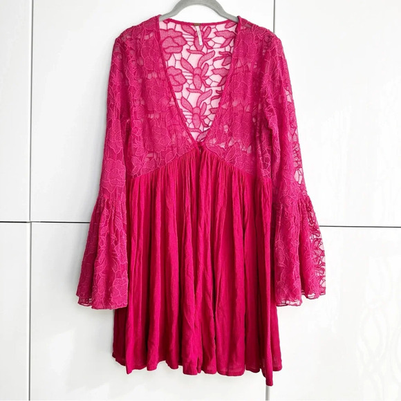 Free People Lace Boho Mini Dress Tunic Top With Love From India Medium - Picture 1 of 7